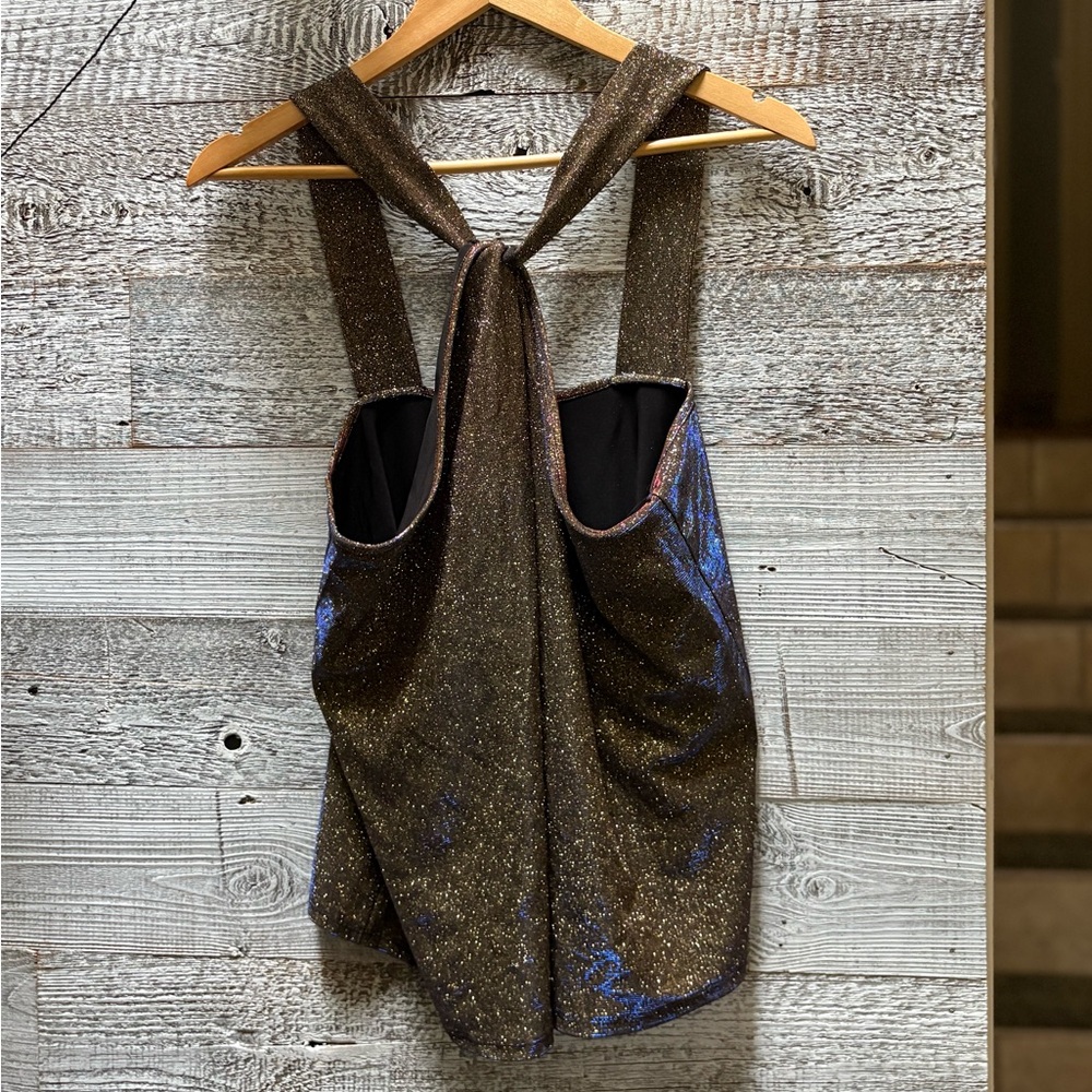 3/$30 | Suzy Shier | Shimmering Nightlife/Party Halter Top - Womens L, Gold/Blue